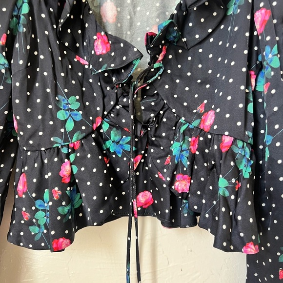 For Love & Lemons Rosen tie front black top size XXS - Picture 6 of 9